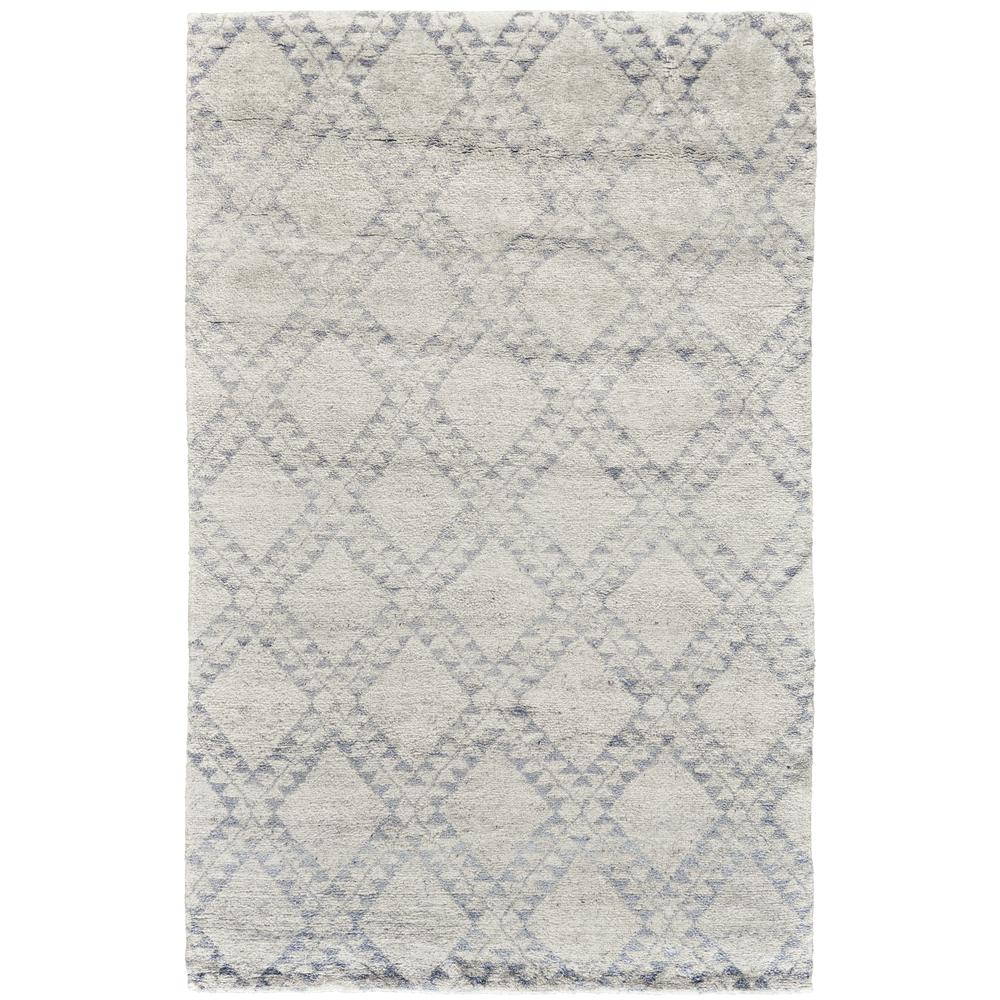 Abytha Diamond Hand Knot Wool Rug, Ivory/Blue/Gray, 5ft-6in x 8ft-6in Area Rug, 7316458FICE000E50. Picture 2