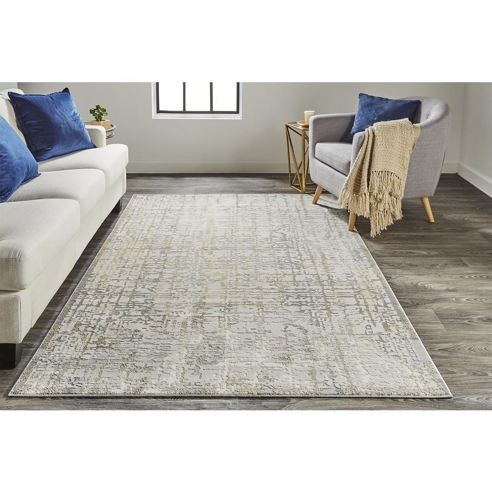 Waldor Distressed Absrtract Rug, Ivory Birch/Beige/Gray, 1ft-8in x 2ft-10in, 7353683FBGE000P18. Picture 1
