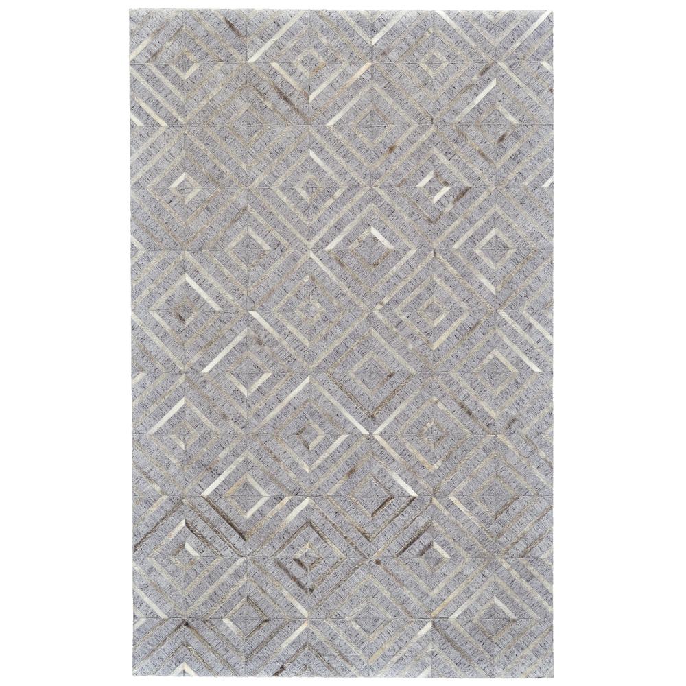 Fannin Handmade Diamond Leather Rug, Cool Gray/Taupe, 5ft x 8ft Area Rug, 7380754FBSQSTME10. Picture 1