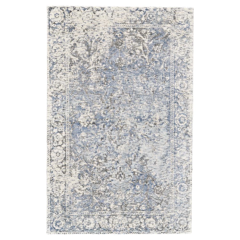 Reagan Distressed Ornamental Wool Rug, Parisian Blue/Ivory, 5ft x 8ft Area Rug, 7408687FGRYBLUE10. Picture 1