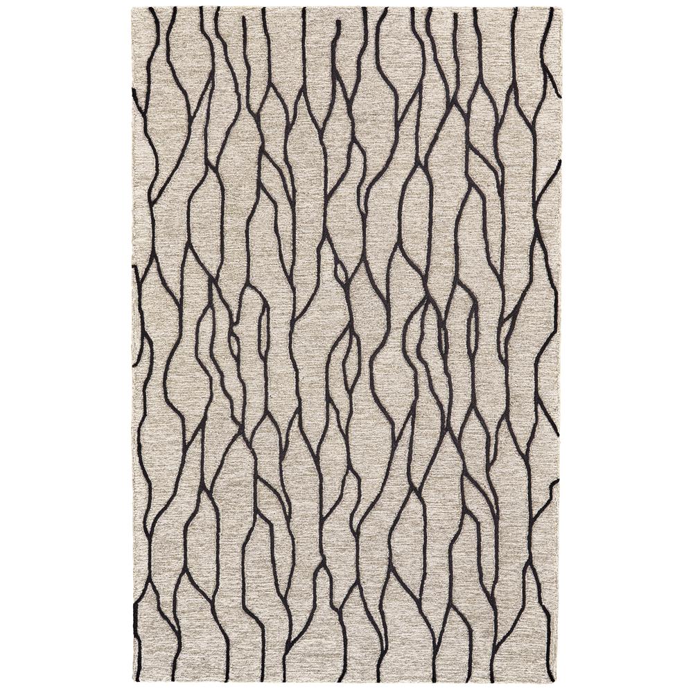 Enzo Minimalist Abstract Wool Accent Rug, Warm Taupe/Black, 3ft-6in x 5ft-6in, 7428734FBLKTPEC50. Picture 2