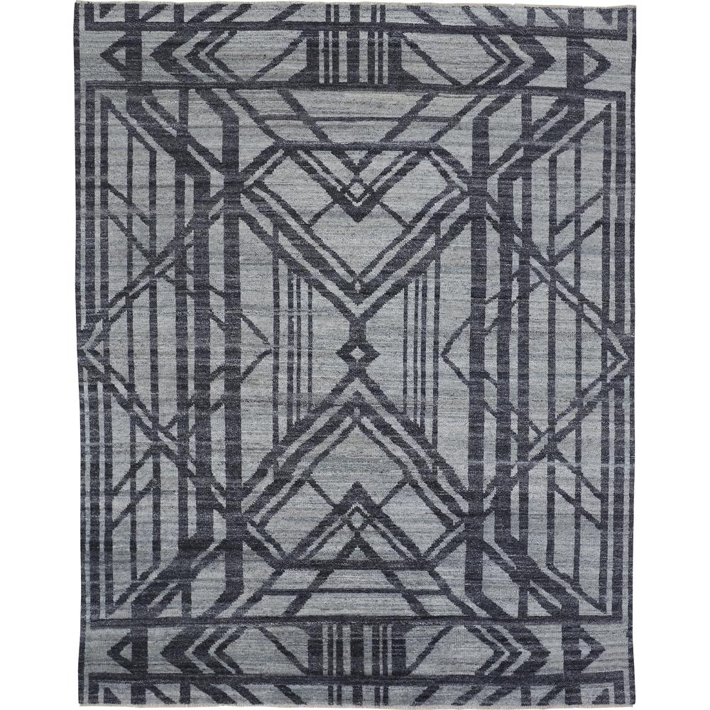 Vivien Art Deco Hand Knot Wool Rug, Graphite Gray/Denim, 2ft x 3ft Accent Rug, 8046554FGRYBLUP00. Picture 2