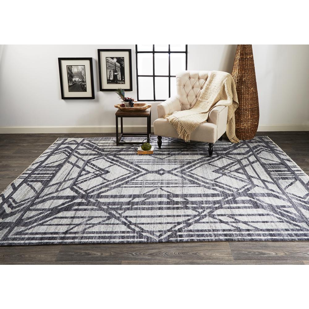 Vivien Art Deco Hand Knot Wool Rug, Graphite Gray/Denim, 2ft x 3ft Accent Rug, 8046554FGRYBLUP00. The main picture.
