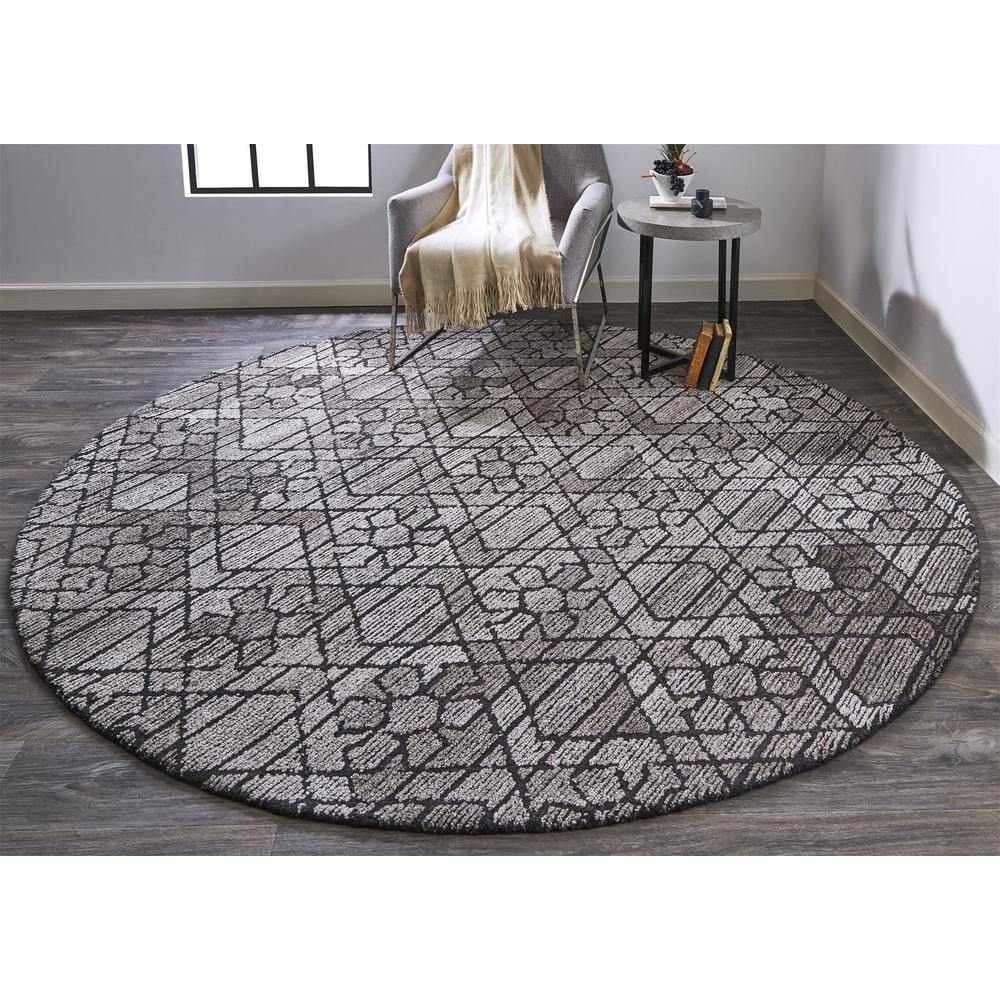 Asher Geometric Floral Wool Rug, Vapor Gray/Black, 8ft x 8ft Round, 8638766FGRYCHLN80. The main picture.