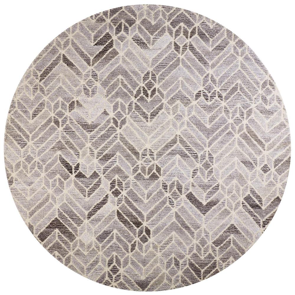 Asher Geometric Tufted Wool Rug, Opal Gray/Warm Gray, 8ft x 8ft Round, 8638769FGRYNATN80. Picture 2