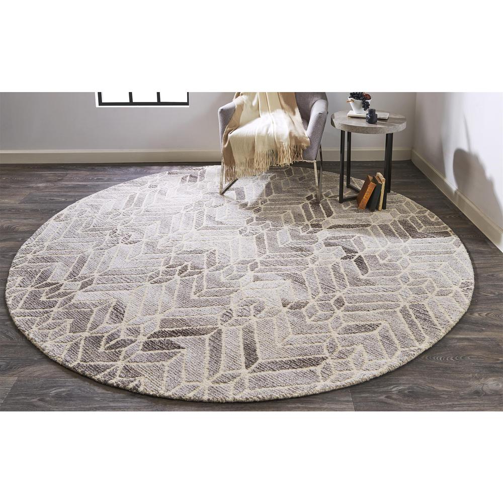 Asher Geometric Tufted Wool Rug, Opal Gray/Warm Gray, 8ft x 8ft Round, 8638769FGRYNATN80. Picture 1
