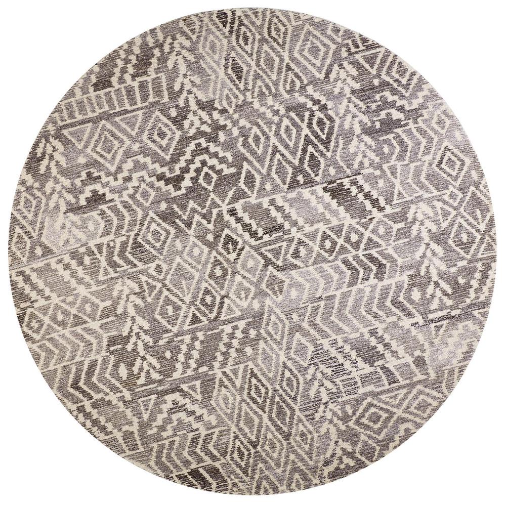 Asher Lustrous Distressed Wool Rug, Vapor Gray/White, 8ft x 8ft Round, 8638771FTPENATN80. Picture 2