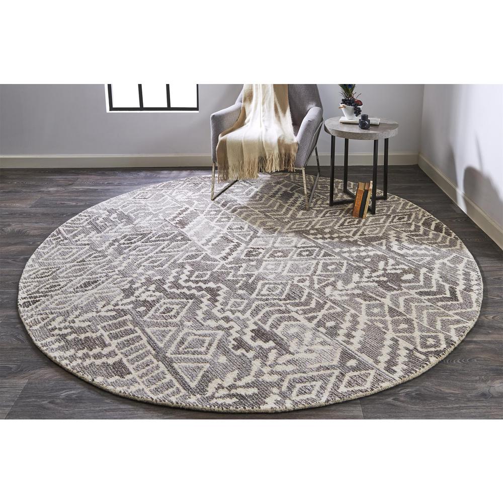Asher Lustrous Distressed Wool Rug, Vapor Gray/White, 8ft x 8ft Round, 8638771FTPENATN80. Picture 1