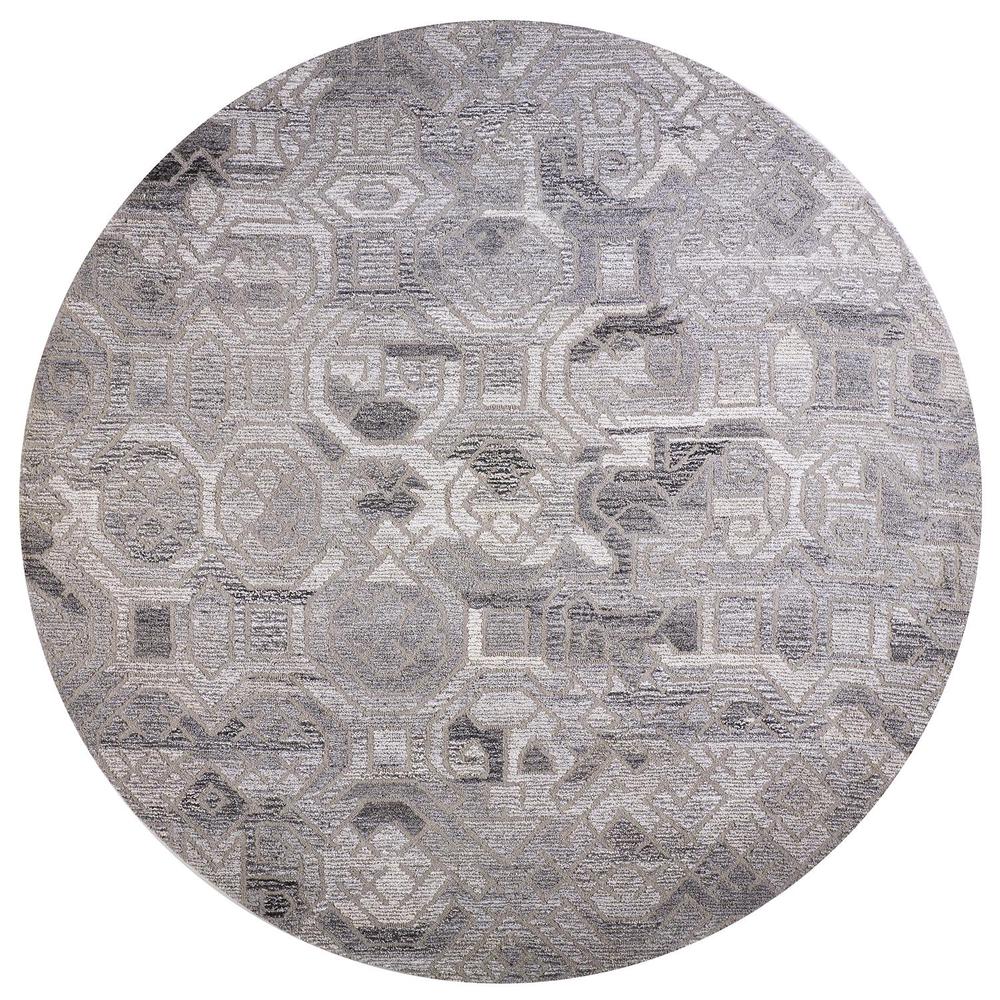 Asher Lustrous Geometric Wool Rug, Light/Dark Gray, 8ft x 8ft Round, 8638772FMGY000N80. Picture 2