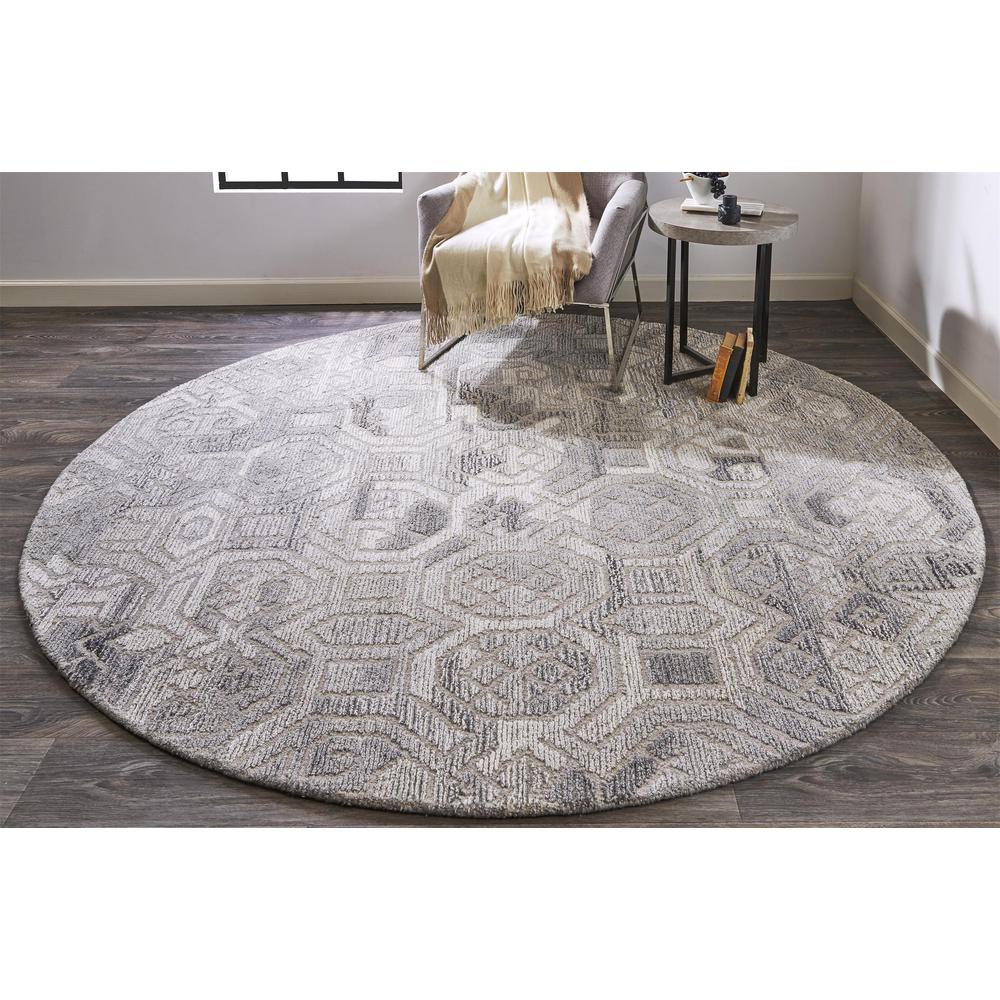 Asher Lustrous Geometric Wool Rug, Light/Dark Gray, 8ft x 8ft Round, 8638772FMGY000N80. Picture 1