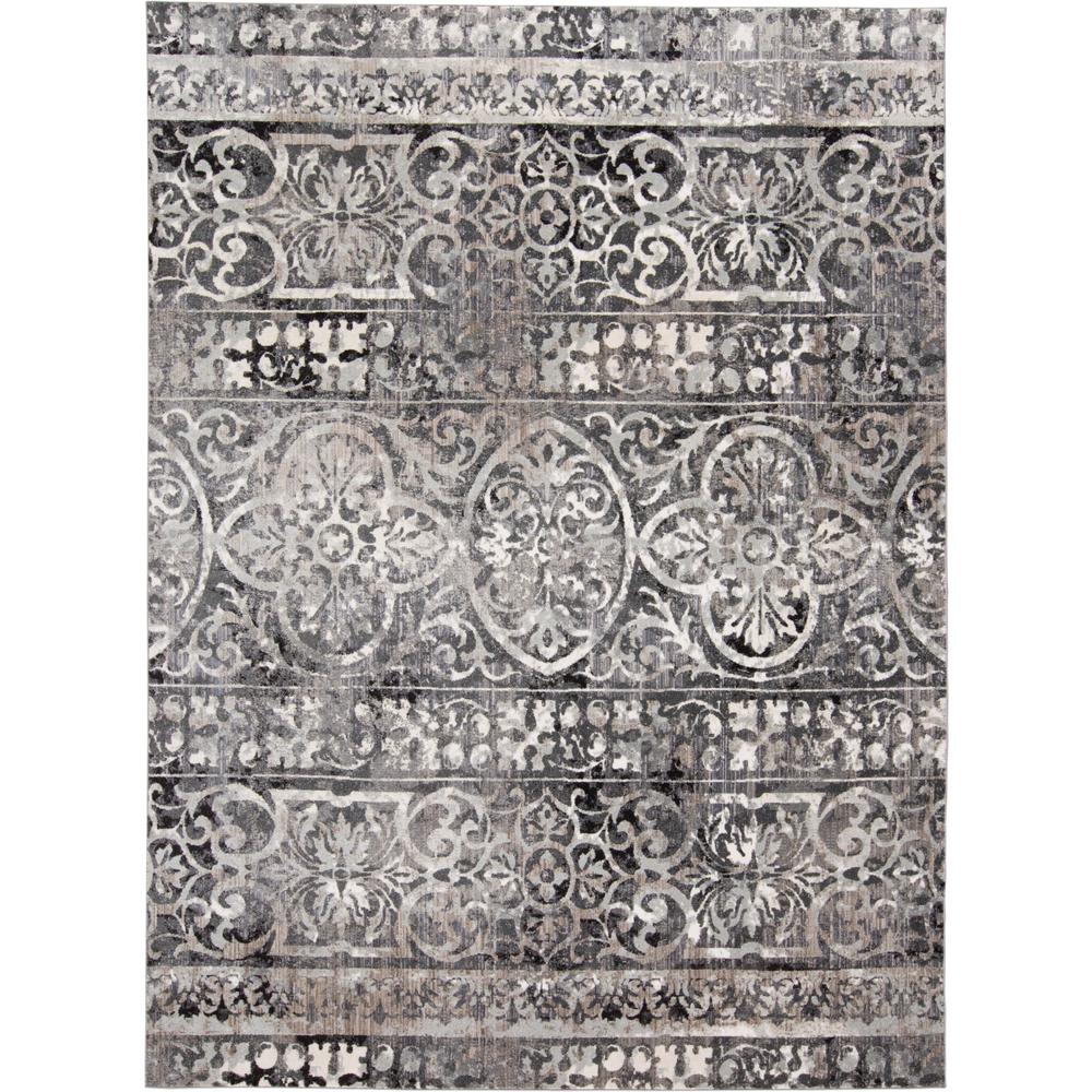 Kano Distressed Geometric FloralRug, Charcoal Gray, 2ft - 2in x 3ft Accent Rug, 8643871FCHLIVYA08. Picture 2