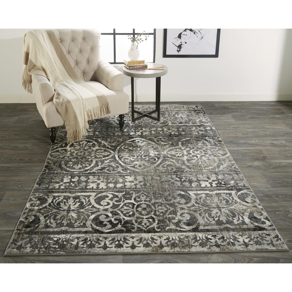 Kano Distressed Geometric FloralRug, Charcoal Gray, 2ft - 2in x 3ft Accent Rug, 8643871FCHLIVYA08. Picture 1