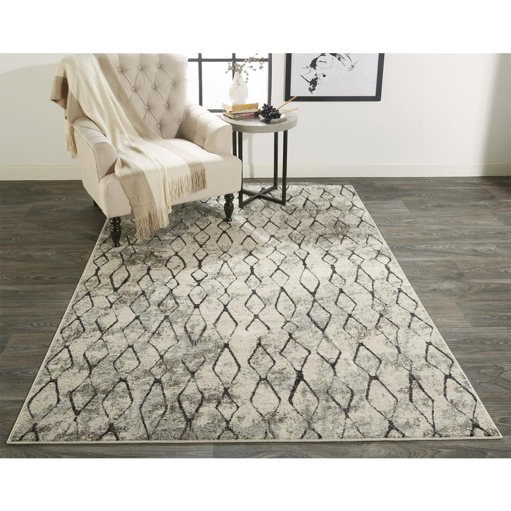Kano Contemporary Distressed Rug, Ivory/Charcoal, 2ft - 2in x 3ft Accent Rug, 8643872FSNDCHLA08. Picture 1