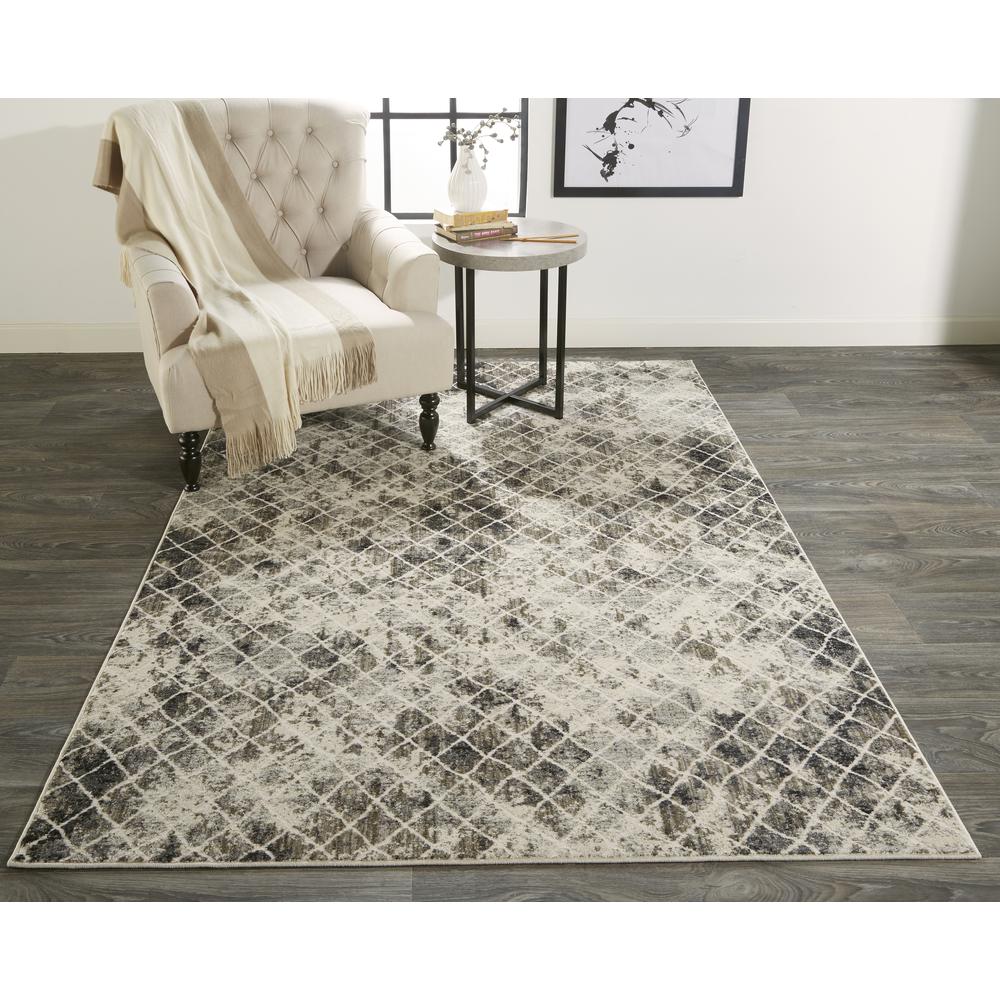 Kano Distressed Diamonds Rug, Charcoal/Ivory, 2ft - 2in x 3ft Accent Rug, 8643873FSNDIVYA08. The main picture.
