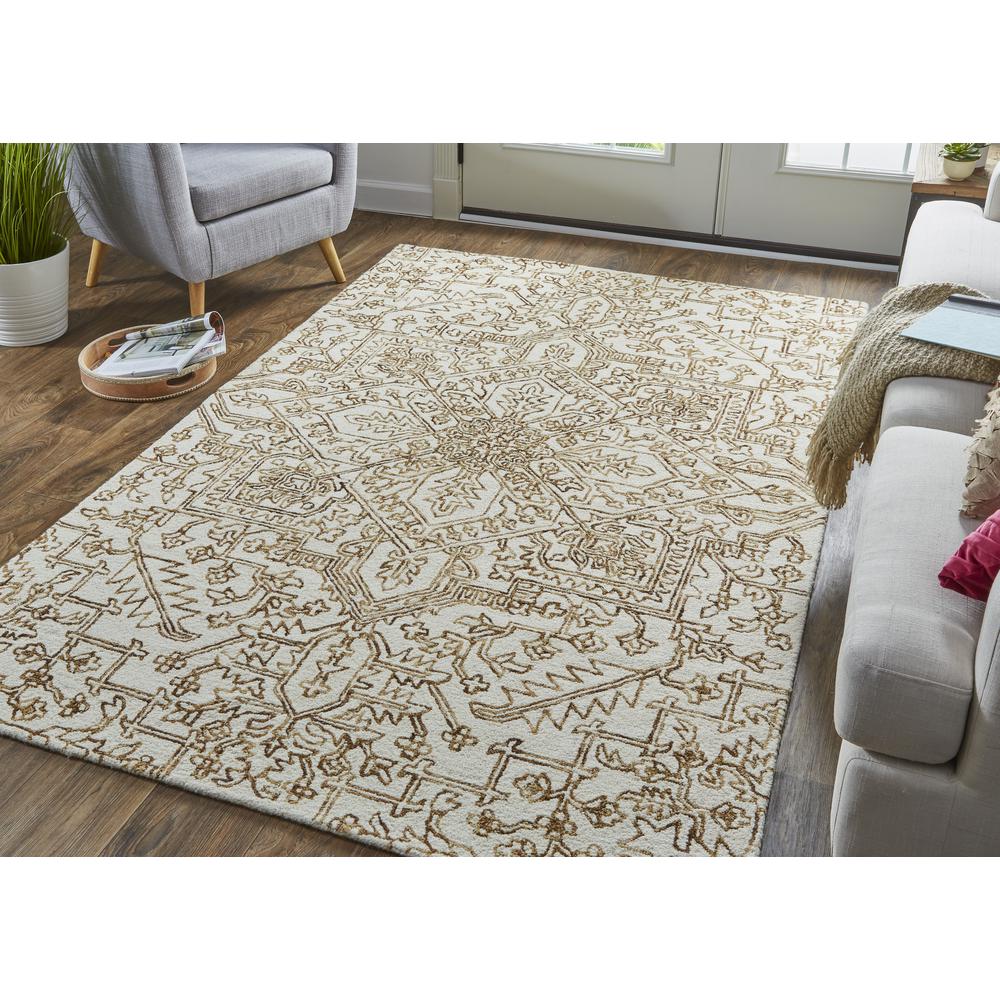 Belfort Modern Minimalist Area Rug, Floral Geometric, Leather Brown, 8ft x 10ft, 8698778FIVYBRNF00. Picture 1