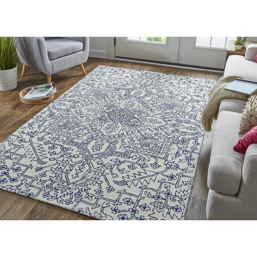 Belfort Modern Minimalist Rug, Floral Geometric, Ivory/Navy, 8ft x 10ft Area Rug, 8698778FIVYNVYF00. The main picture.