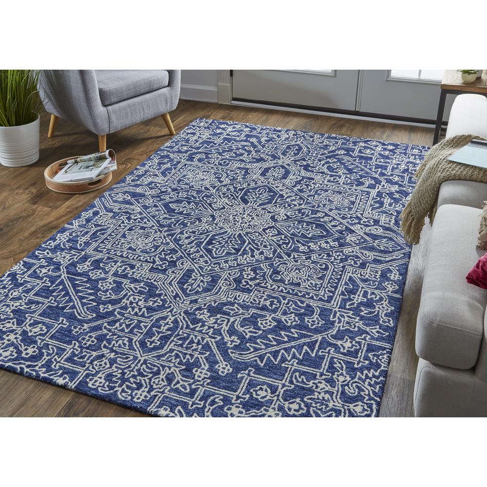 Belfort Modern Minimalist Rug, Floral Geometric, Navy Blue, 8ft x 10ft Area Rug, 8698778FNVY000F00. The main picture.