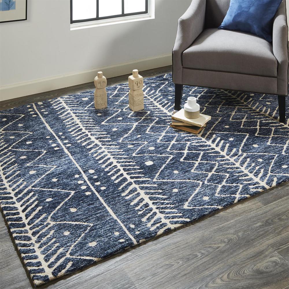 Colton Modern Mid-century Tribal Rug, Denim Blue, 3ft-6in x 5ft-6in Accent Rug, 8748318FDNM000C50. Picture 1