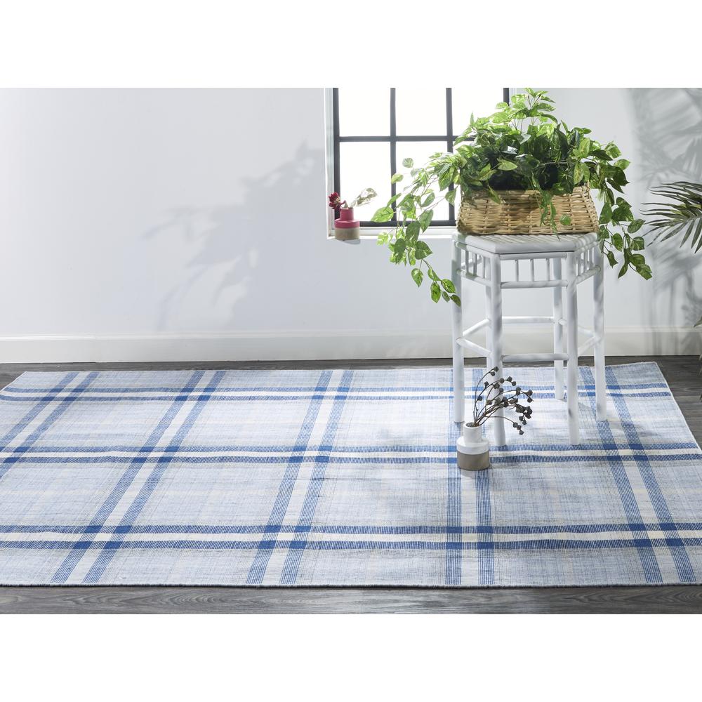 Crosby Eco-Friendly PET Dhurrie, Navy/Sky Blue/White, 3ft-6in x 5ft-6in Accent Rug, 8830565FBLUGRYC50. Picture 1