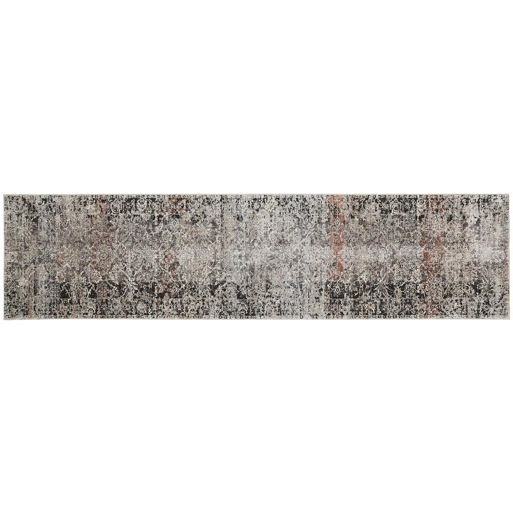 Caprio Space Dyed Ornamental Floral Rug, Ink Blue/Rust, 2ft - 6in x 12ft, Runner, 9203962FBLURSTI11. Picture 1
