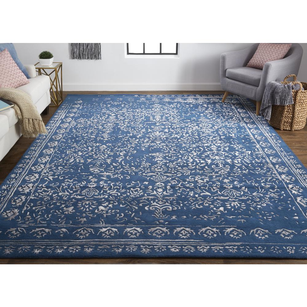 Bella High/Low Floral Wool Rug, Vallarta Blue/Silver Gray, 5ft x 8ft Area Rug, 9698014FBLUSLVE10. Picture 1