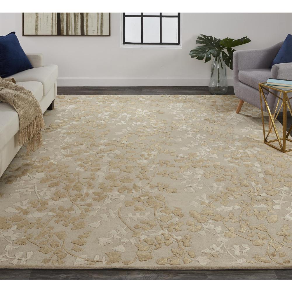 Bella High/Low Floral Wool Rug, Gold/Beige/Pearl, 2ft x 3ft Accent Rug, 9698832FGLDBGEP00. The main picture.