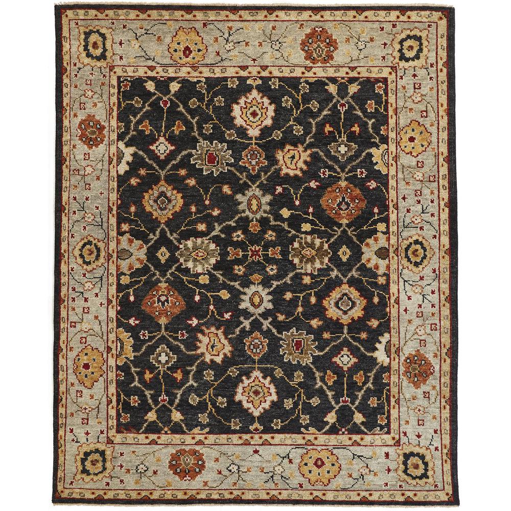 Carrington Traditional Oushak Rug, Geometric Floral, Black/Gold, 2ft x 3ft Accent Rug, 9826500FCHLLBLP00. Picture 2