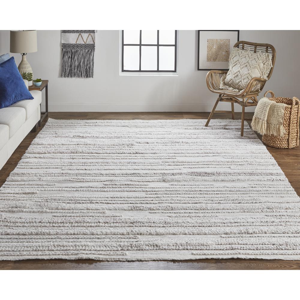 Alden Contemporary Bohemian Shag Rug, Ivory/Carob Brown, 5ft x 8ft Area Rug, ALD8637FBGE000E10. Picture 1