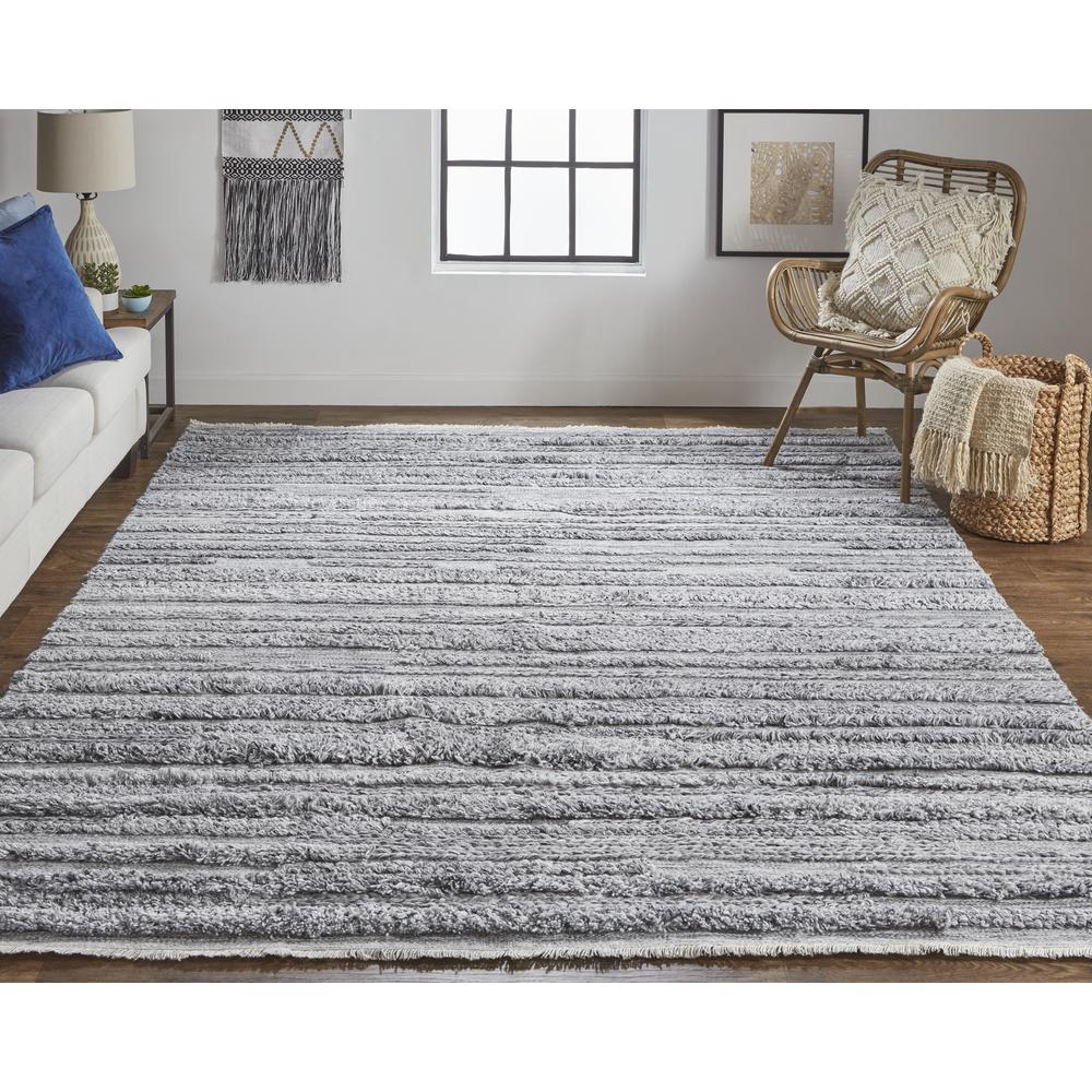 Alden Contemporary Bohemian Shag Rug, Ivory/Dark Gray, 5ft x 8ft Area Rug, ALD8637FCHL000E10. Picture 1