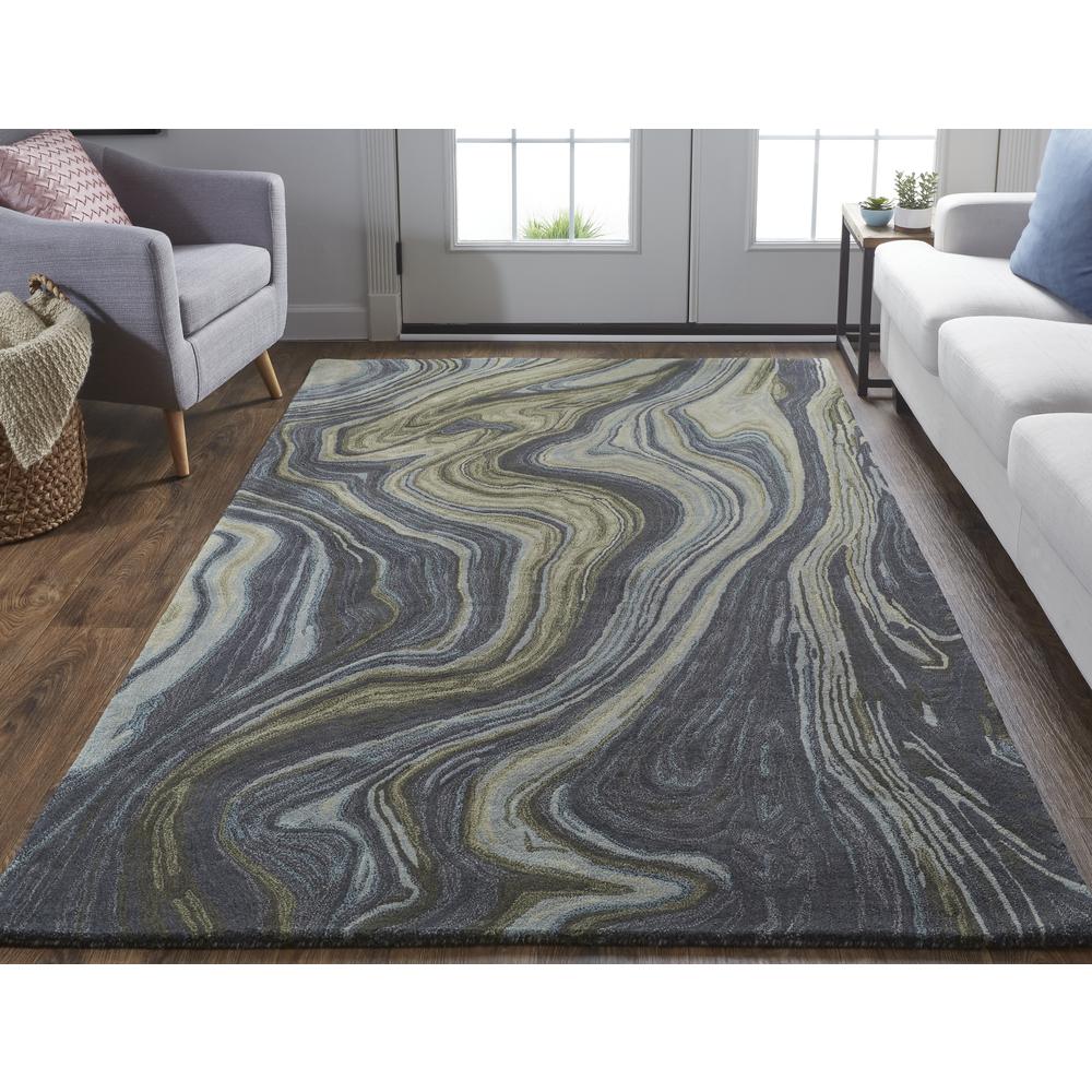 Amira Contemporary Marble Rug, Olive Green/Deep Gray/Blue, 5ft x 8ft Area Rug, AMI8631FBLUGRNE10. Picture 1
