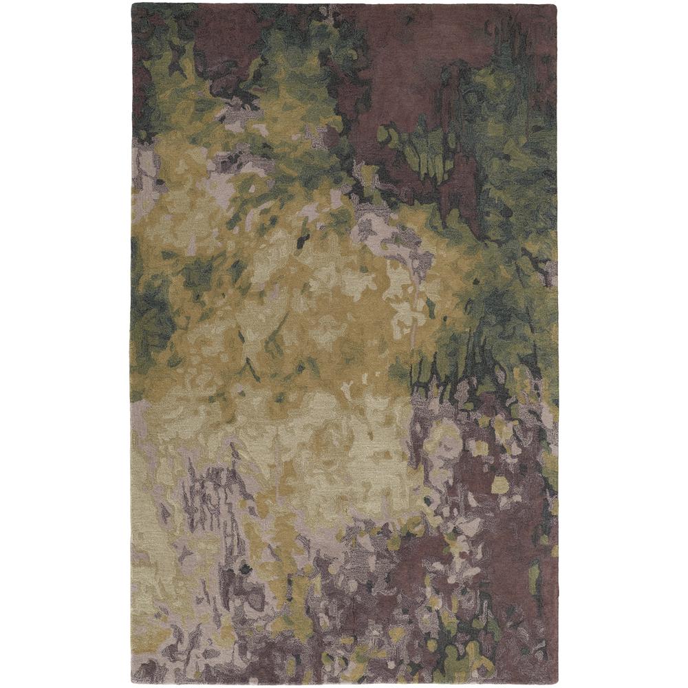 Amira Modern Watercolor Rug, Eggplant/Lodon Green/Gold, 5ft x 8ft Area Rug, AMI8633FPURGRNE10. Picture 2