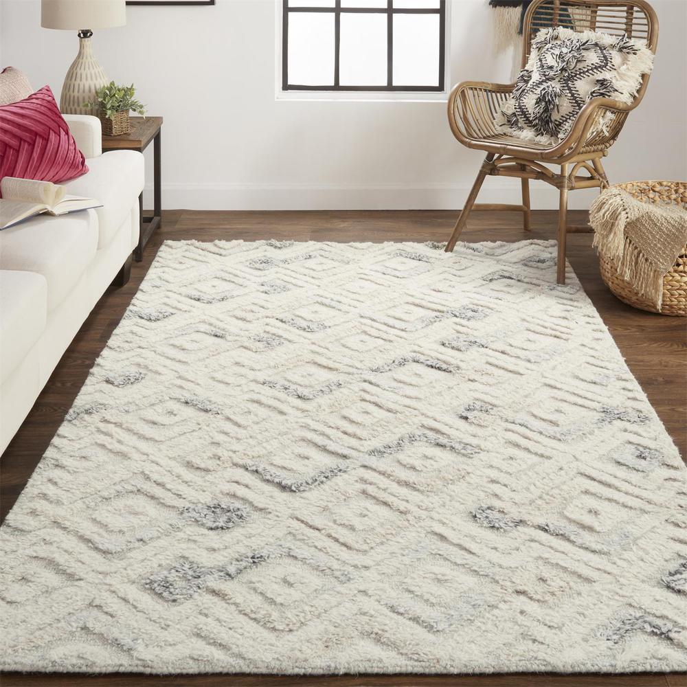 Anica Moroccan Diamond Wool Tufted Accent Rug, Ivory/Chambray Blue, 2ft x 3ft, ANC8004FIVYBLUP00. Picture 1