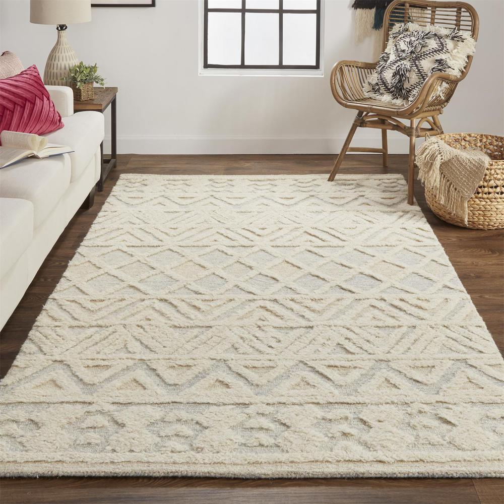 Anica Moroccan Chevorn Wool Tufted Accent Rug, Ivory/Chambray Blue, 2ft x 3ft, ANC8005FBLU000P00. Picture 1