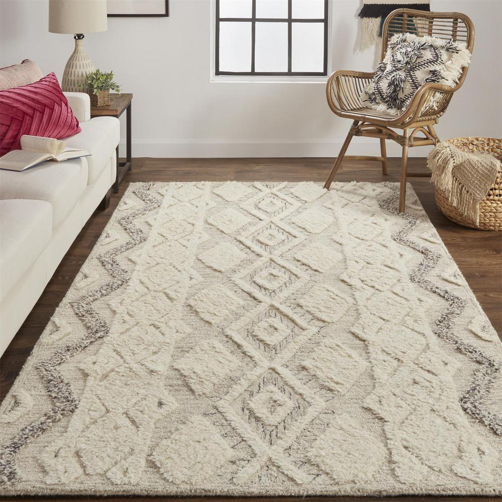Anica Premium Wool Tufted Rug, Moroccan Style, Ivory/Gray, 2ft x 3ft Accent Rug, ANC8006FGRY000P00. Picture 1