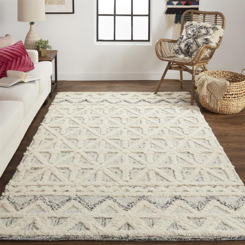 Anica Moroccan Wool Accent Rug w/Diamond Lines, Ivory/Chambray Blue, 2ft x 3ft, ANC8007FBLUIVYP00. Picture 1