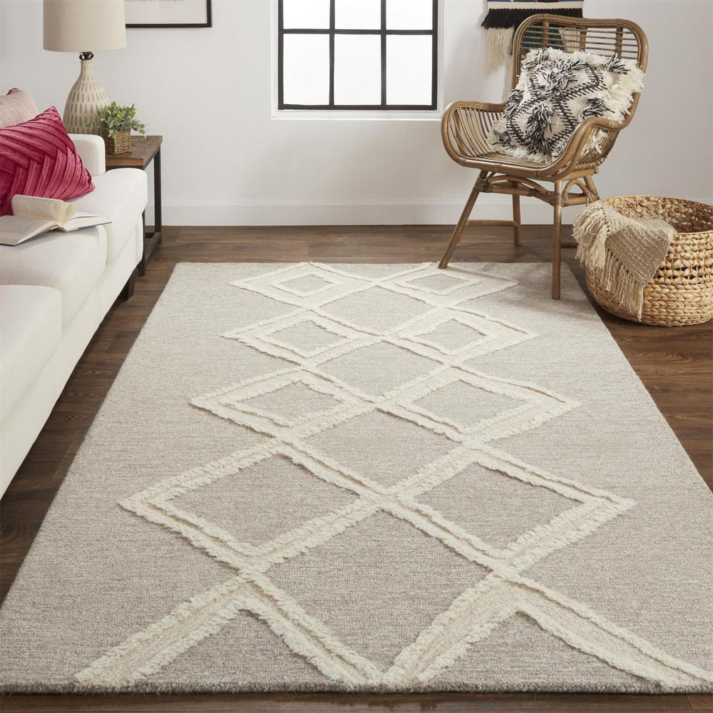 Anica Premium Wool Tufted Rug, Moroccan Style, Taupe/Ivory, 2ft x 3ft Accent Rug, ANC8009FBRN000P00. Picture 1