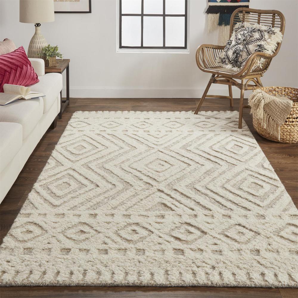 Anica Moroccan Wool Rug w/Diamonds, Ivory/Natrual Tan, 2ft x 3ft Accent Rug, ANC8010FBGE000P00. Picture 1