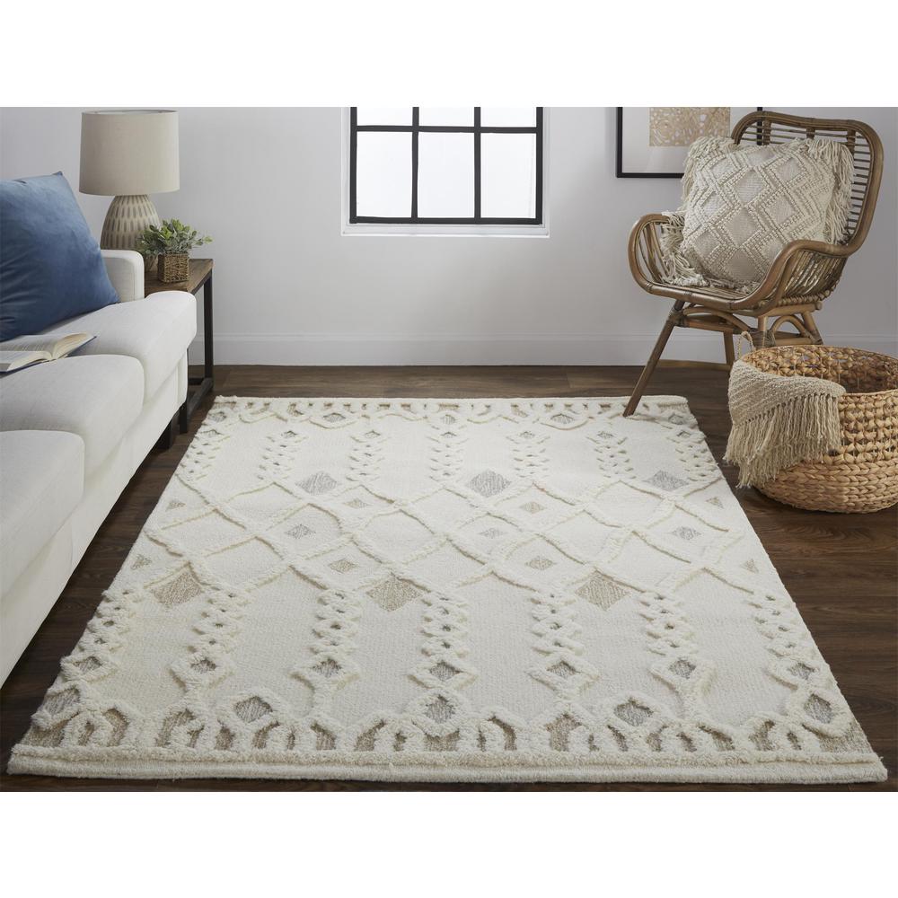 Anica Moroccan Wool Rug w/Ornamental Diamonds, Ivory/Tan, 2ft x 3ft Accent Rug, ANC8011FIVY000P00. Picture 1