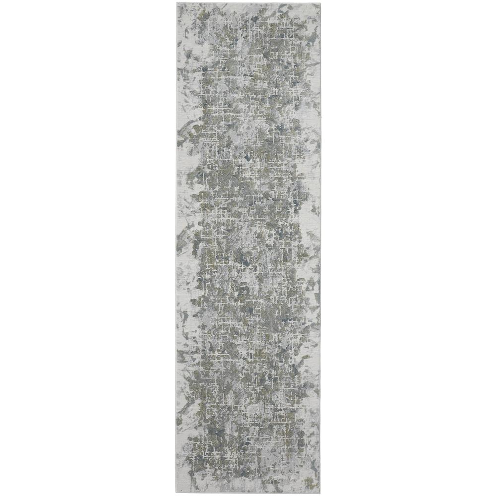 Atwell Contemporary Abstract Rug, Silver Gray/Green, 3ft x 8ft, Runner, ATL3146FSLV000I38. Picture 2