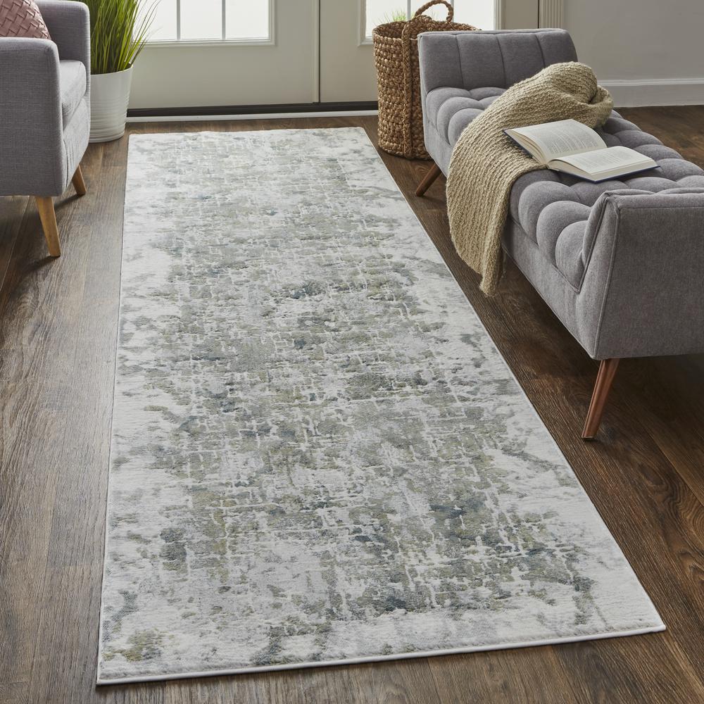 Atwell Contemporary Abstract Rug, Silver Gray/Green, 3ft x 8ft, Runner, ATL3146FSLV000I38. The main picture.