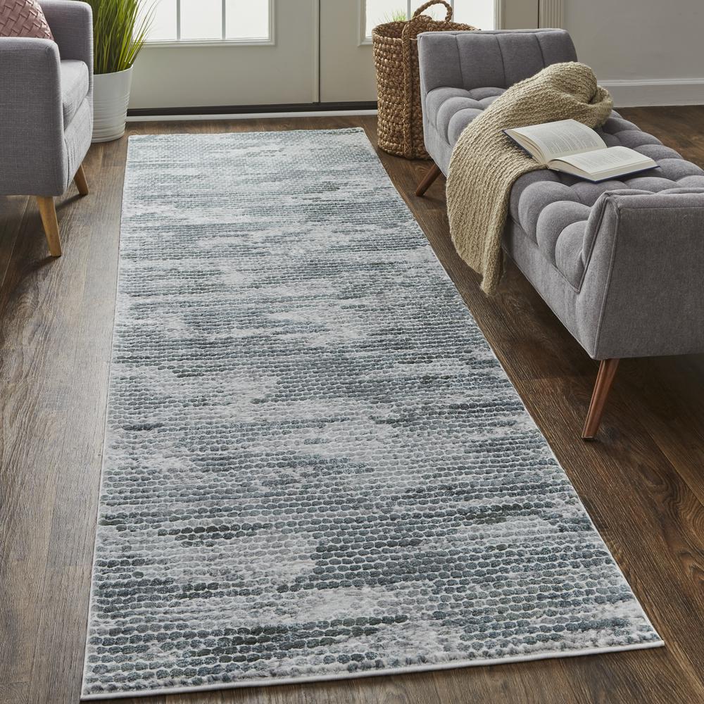 Atwell Contemporary Abstract Dot Rug, Teal Blue/Silver Gray, 3ft x 8ft, Runner, ATL3171FBLUSLVI38. Picture 1