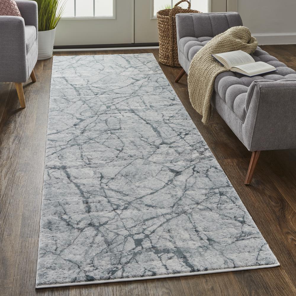 Atwell Contemporary Marbled Rug, Teal Blue/Gray, 3ft x 8ft, Runner, ATL3282FAQU000I38. Picture 1