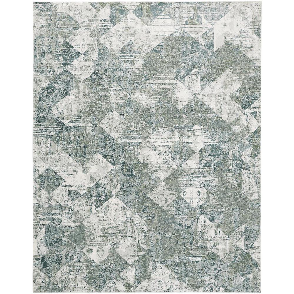 Atwell Contemporary Distressed Accent Rug, Squares, Iceberg Green, 3ft x 5ft, ATL3868FGRNMLTB00. Picture 1