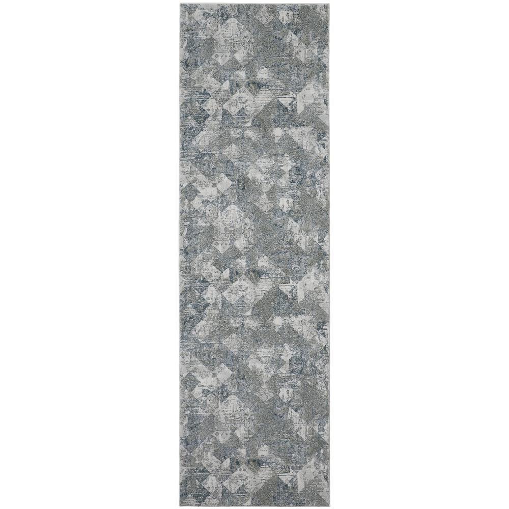 Atwell Contemporary Distressed Rug, Squares, Iceberg Green, 3ft x 8ft, Runner, ATL3868FGRNMLTI38. Picture 2