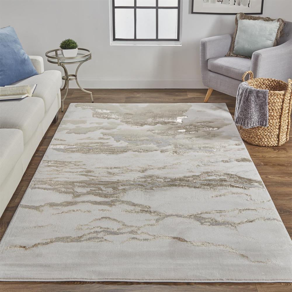 Aura Modern Marbled Rug, Cloudy Beige/Gold, 1ft - 8in x 2ft - 10in Accent Rug, AUR3727FBGEGLDP18. Picture 1
