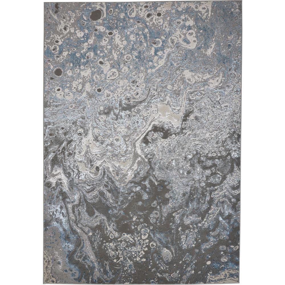 Azure Modern Metallic Oil Slick Accent Rug, Silver Gray/Teal, 1ft-8in x 2ft-10in, AZR3405FSLVBLUP18. Picture 1