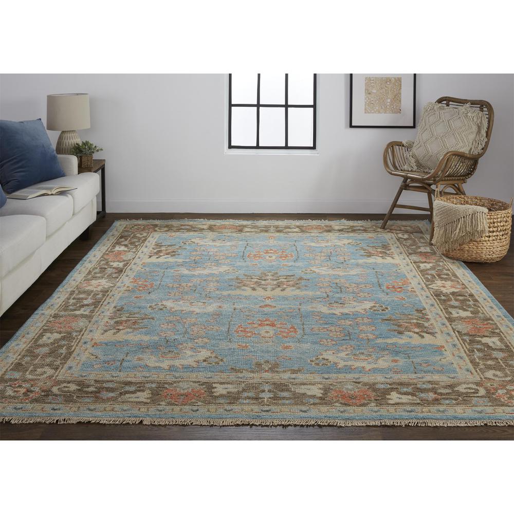 Beall Luxury Wool Rug, Ornamental Floral, Cool Blue, 2ft x 3ft Accent Rug, BEA6710FBLUBRNP00. Picture 1