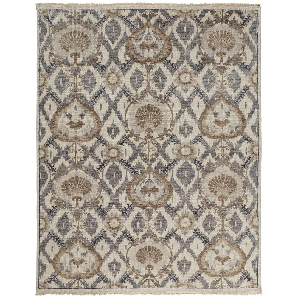 Beall Luxury Wool Rug, Ornamental Ikat, Beige, 2ft x 3ft Accent Rug, BEA6712FGRYBRNP00. Picture 2