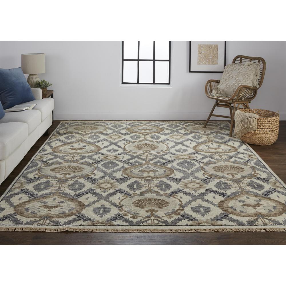 Beall Luxury Wool Rug, Ornamental Ikat, Beige, 2ft x 3ft Accent Rug, BEA6712FGRYBRNP00. The main picture.