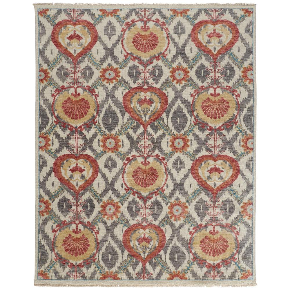 Beall Luxury Wool Rug, Ornamental Ikat, Red Orange, 2ft x 3ft Accent Rug, BEA6712FRST000P00. Picture 2